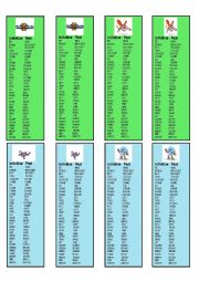 English Worksheet: Invizimals irregular verbs (infinitive & past) bookmarks