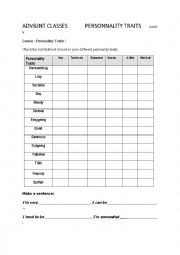 English Worksheet: personality traits