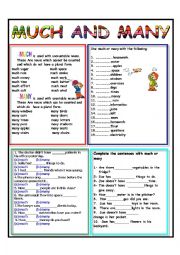 English Worksheet: MUCH AND MANY
