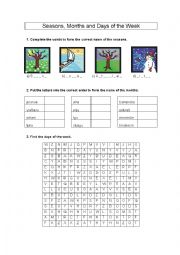 English Worksheet: Season, Months and Days of the Week