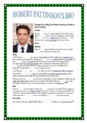 English Worksheet: ROBERT PATTINSONS BIOGRAPHY