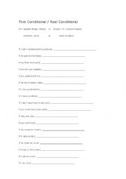 English Worksheet: First Conditional / Real Conditional Sentence Completion