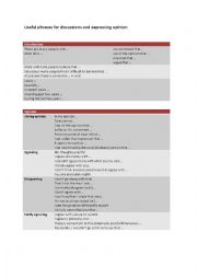 English Worksheet: Useful words and phrases for expressing opinion