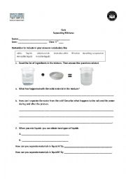 English Worksheet: Separating Mixtures