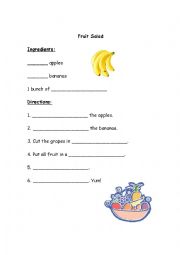 English Worksheet: Fruit Salad Recipe