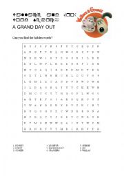 Wallace and Gromit - A grand day out - Wordsearch