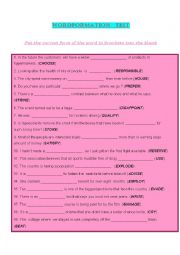 English Worksheet: Wordformation test at intermediate and advanced level with key