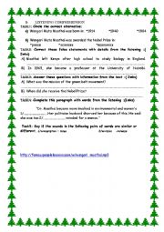 English Worksheet: Listening comprehension about a famous environmentalist  +(MP3 link)