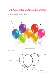 English Worksheet: Colour Excercises Ballons 1