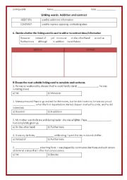 English Worksheet: Linking Words. Contrast and addition. Key Included