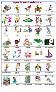 English Worksheet: sports and hobbies pictionary