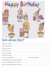 English Worksheet: how old are they