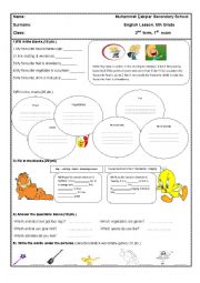 English Worksheet: Evaluation for 5th grades 2 - cartoon characters