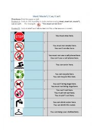 English Worksheet: Must Can - Mustnt Cant