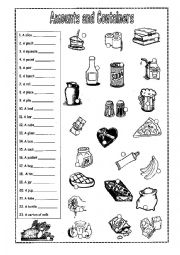English Worksheet: Amounts and Containers