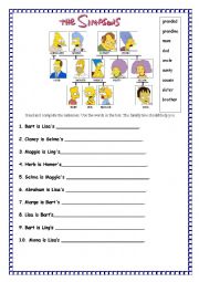 English Worksheet: The Simpsons family tree