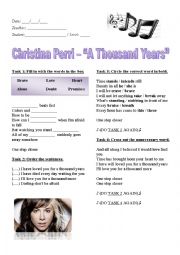 English Worksheet: Christina Perri - A Thousand Years