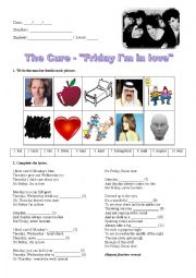 English Worksheet: The Cure - Friday Im in Love
