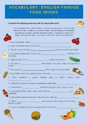 English Worksheet: FOOD IDIOMS -- WITH KEY