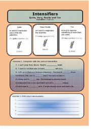 English Worksheet: Intensifiers