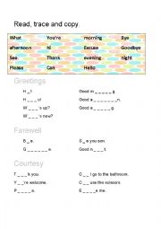 English Worksheet: Greetings, farewell and courtesy