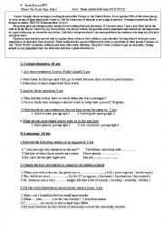 English Worksheet: reading comprehension +language