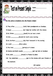 English Worksheet: Present Simple Test part 1