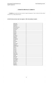 English Worksheet: COGNATES AND FALSE COGNATES