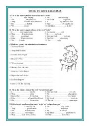 English Worksheet: TO BE, TO HAVE exercises