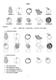 English Worksheet: fruit - exercises + small pictures