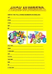 English Worksheet: Writing high numbers in English
