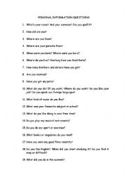 English Worksheet: Personal Information Questions for Adults
