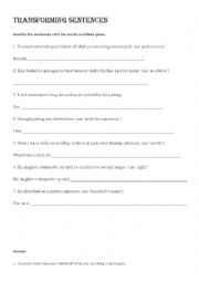 English Worksheet: Sentence Transformation