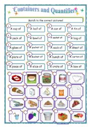 English Worksheet: containers and quantifiers