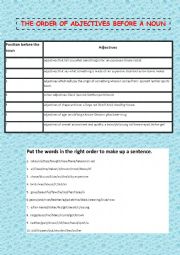 English Worksheet: the order of adjectives