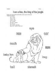 English Worksheet: I am a lion, the king of the jungle