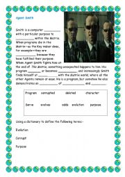 English Worksheet: The Matrix- Open cloze passage Agent Smith, clues, connections and associations,
