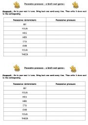 English Worksheet: bird-nesting possessive pronouns