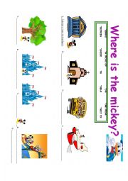 English Worksheet: WHERE IS MICKEY?
