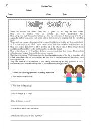 English Worksheet: Daily Routine Test