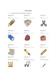 English Worksheet: school objects 