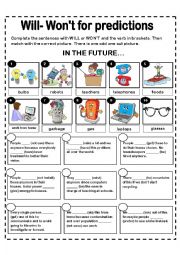 English Worksheet: WILL AND WONT FOR PREDICTIONS