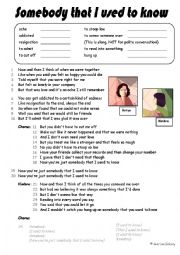 English Worksheet: Song: somebody that I used to know