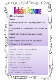 English Worksheet: relative pronoun using who and which