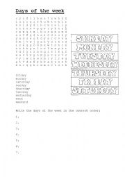 Days of the Week Word Search