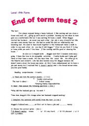English Worksheet: 9th form end of term test 2 part 1