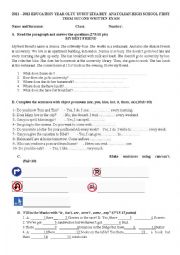English Worksheet: 9th grade first term second exam 