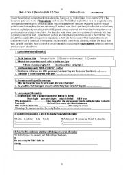 English Worksheet: Quiz 1 Term 2 Reading comprehension and language