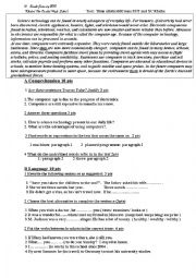 English Worksheet: reading comprehension+ language