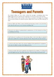 English Worksheet: Role play:Teens and Parents